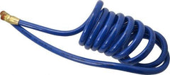 Coilhose Pneumatics - 3/8" ID, 3/8 Thread, 10' Long, Blue Polyurethane Coiled & Self Storing Hose - 115 Max psi, Male Swivel x Male Swivel - Exact Industrial Supply