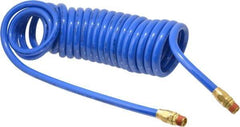 Coilhose Pneumatics - 3/8" ID, 3/8 Thread, 20' Long, Blue Polyurethane Coiled & Self Storing Hose - 115 Max psi, Male Swivel x Male Swivel - Exact Industrial Supply