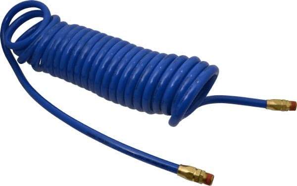 Coilhose Pneumatics - 3/8" ID, 3/8 Thread, 25' Long, Blue Polyurethane Coiled & Self Storing Hose - 115 Max psi, Male Swivel x Male Swivel - Exact Industrial Supply