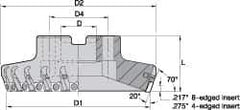 Kennametal - 4" Cut Diam, 1-1/2" Arbor Hole, 5.89mm Max Depth of Cut, 70° Indexable Chamfer & Angle Face Mill - 12 Inserts, SPHX 1205... Insert, Right Hand Cut, 12 Flutes, Series Fix-Perfect - Exact Industrial Supply