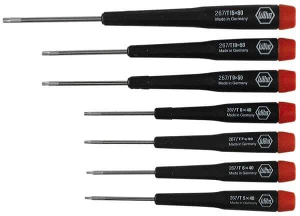 Wiha - 7 Piece T5 to T15 Micro Handle Torx Driver Set - T5, T6, T7, T8, T9, T10, T15 - Exact Industrial Supply