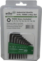 Wiha - 9 Piece T8 to T40 L-Key Short Arm Torx Key Set - T8, T9, T10, T15, T20, T25, T27, T30, T40 Torx Size - Exact Industrial Supply