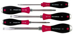 Wiha - 5 Piece Phillips & Slotted Screwdriver Set - Round Shank, Ergonomic Handle - Exact Industrial Supply