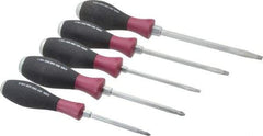 Wiha - 5 Piece Phillips & Slotted Screwdriver Set - Round Shank, Ergonomic Handle, Blade Sizes: Length 80, 100, 125 & 150, Bit Sizes: Philips #1 & #2 - Exact Industrial Supply