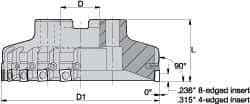 Kennametal - 7 Inserts, 4" Cut Diam, 1-1/4" Arbor Diam, 0.361" Max Depth of Cut, Indexable Square-Shoulder Face Mill - 0/90° Lead Angle, 2" High, SD.T 43.. Insert Compatibility, Series KSSM - Exact Industrial Supply