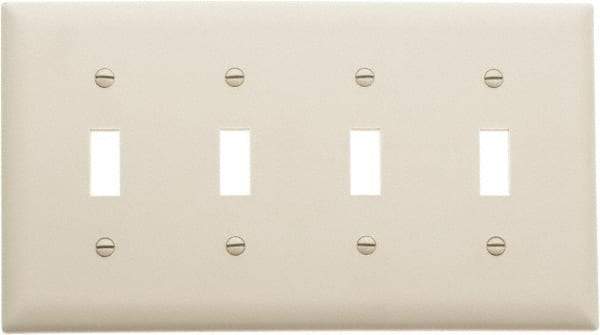 Pass & Seymour - 4 Gang, 4-1/2 Inch Long x 8-3/8 Inch Wide, Standard Switch Plate - Toggle Switch, Ivory, Nylon - Exact Industrial Supply