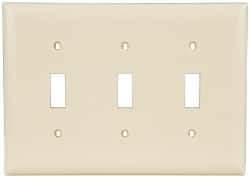 Pass & Seymour - 3 Gang, 4-1/2 Inch Long x 6.563 Inch Wide, Standard Switch Plate - Toggle Switch, Ivory, Nylon - Exact Industrial Supply