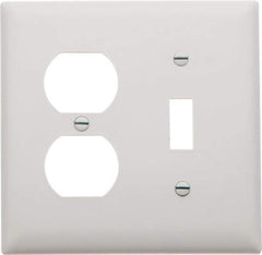 Pass & Seymour - 2 Gang, 4-1/2 Inch Long x 4-3/4 Inch Wide, Standard Combination Wall Plate - One Toggle Switch/One Duplex Outlet, White, Nylon - Exact Industrial Supply