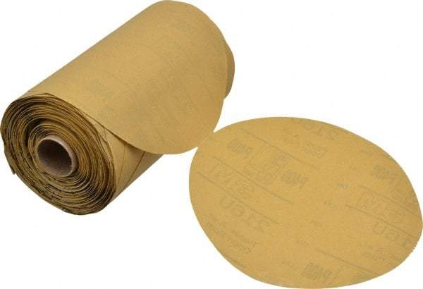 3M - 6" Diam, 400 Grit FEPA, Aluminum Oxide Adhesive PSA Disc - Extra Fine Grade, Gold, A Weighted Backing, Flexible, Use with Random Orbital Sanders - Exact Industrial Supply