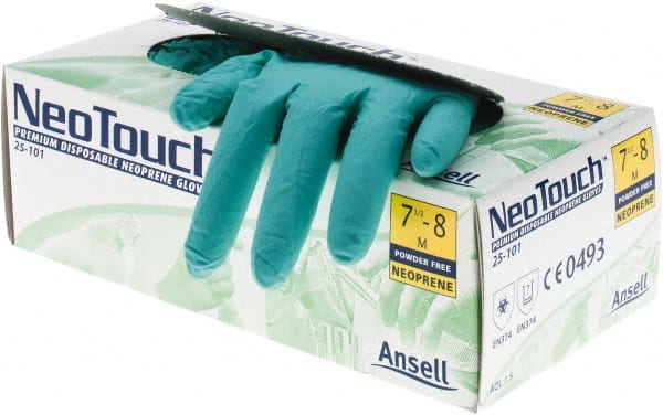 Disposable Gloves: Neoprene Green, 9-1/2″ Length, Textured Fingers, Static Dissipative