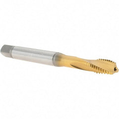 Emuge - 3/8-16 UNC 3 Flute 2BX Modified Bottoming Spiral Flute Tap - Cobalt, TiN Finish, 3.937" OAL, Right Hand Flute, Right Hand Thread, Series Rekord D - Exact Industrial Supply