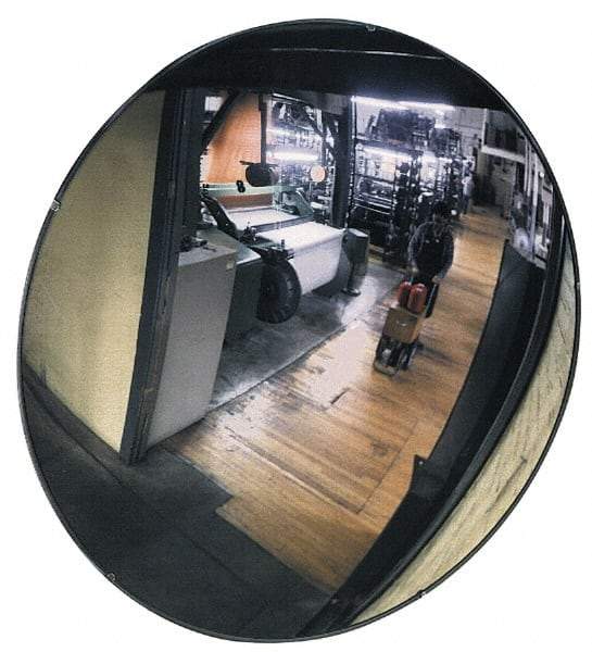PRO-SAFE - Indoor Round Convex Safety, Traffic & Inspection Mirrors - Shatter-Resistant Glass Lens, Laminated Hardboard Backing, 32" Diam, 32' Max Covered Distance - Exact Industrial Supply