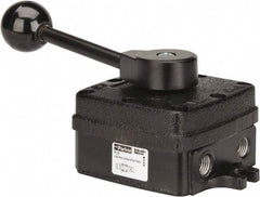 Parker - 1/4" NPT Mechanically Operated Air Valve - 4-Way, 3 Position, Hand Throttle-Manual Return, 2.5 CV Rate, 150 Max psi & 160°F Max Temp - Exact Industrial Supply