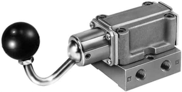 Parker - 3/8" NPT Mechanically Operated Air Valve - 4-Way, 3 Position, Hand Toggle-Locking, 1.5 CV Rate, 150 Max psi & 160°F Max Temp - Exact Industrial Supply