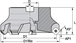 Kennametal - 160.02mm Cut Diam, 1-1/2" Arbor Hole, 6.6mm Max Depth of Cut, 45° Indexable Chamfer & Angle Face Mill - 7 Inserts, SEKT 1404... Insert, Right Hand Cut, 7 Flutes, Series KSSM - Exact Industrial Supply