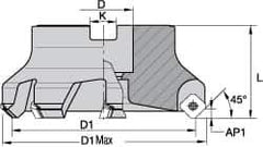 Kennametal - 5" Cut Diam, 1-1/2" Arbor Hole, 5mm Max Depth of Cut, 43° Indexable Chamfer & Angle Face Mill - 10 Inserts, OF.T64 Insert, Right Hand Cut, 10 Flutes, Through Coolant, Series KSOM - Exact Industrial Supply