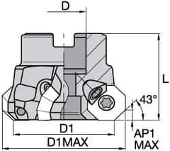 Kennametal - 6" Cut Diam, 2" Arbor Hole, 5mm Max Depth of Cut, 43° Indexable Chamfer & Angle Face Mill - 12 Inserts, OF.T64 Insert, Right Hand Cut, 12 Flutes, Through Coolant, Series KSOM - Exact Industrial Supply