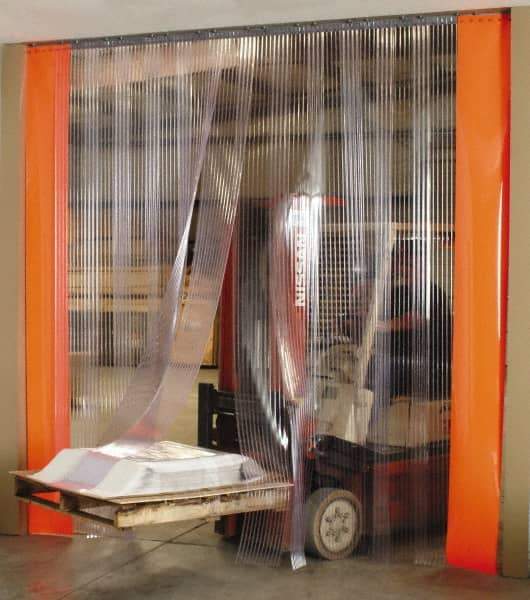 Aleco - 4' Door Width x 8' Door Height PVC Strip Door Kit - 8" Strip Width x 0.08" Strip Thickness, Clear Smooth, 50% Overlap - Exact Industrial Supply