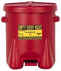 Eagle - 6 Gallon Capacity, Polyethylene Oily Waste Can - 13-1/2 Inch Long x 16-1/2 Inch Wide/Diameter x 16 Inch High, Red, Foot Operated, Approved FM - Exact Industrial Supply