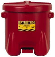 Eagle - 10 Gallon Capacity, Polyethylene Oily Waste Can - 18 Inch Long x 22 Inch Wide/Diameter x 18 Inch High, Red, Foot Operated, Approved FM - Exact Industrial Supply