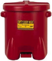Eagle - 14 Gallon Capacity, Polyethylene Oily Waste Can - 18 Inch Long x 22 Inch Wide/Diameter x 21 Inch High, Red, Foot Operated, Approved FM - Exact Industrial Supply