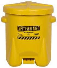 Eagle - 6 Gallon Capacity, Polyethylene Oily Waste Can - 13-1/2 Inch Long x 16-1/2 Inch Wide/Diameter x 16 Inch High, Yellow, Foot Operated, Approved FM - Exact Industrial Supply
