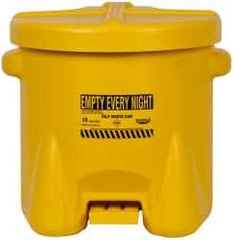 Eagle - 10 Gallon Capacity, Polyethylene Oily Waste Can - 18 Inch Long x 22 Inch Wide/Diameter x 18 Inch High, Yellow, Foot Operated, Approved FM - Exact Industrial Supply