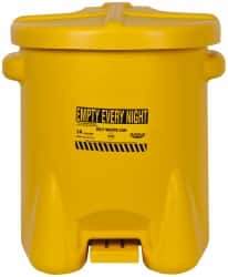 Eagle - 14 Gallon Capacity, Polyethylene Oily Waste Can - 18 Inch Long x 22 Inch Wide/Diameter x 21 Inch High, Yellow, Foot Operated, Approved FM - Exact Industrial Supply