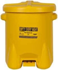 Eagle - 14 Gallon Capacity, Polyethylene Oily Waste Can - 18 Inch Long x 22 Inch Wide/Diameter x 21 Inch High, Yellow, Foot Operated, Approved FM - Exact Industrial Supply