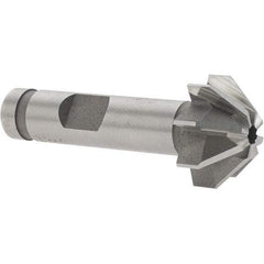 Made in USA - 3/4" Large x 5/16" Small Diam, 3/8" Width of Cut, 90° Included Angle, 8 Teeth, Cobalt Face Angle Cutter - 3/8" Shank Diam, 1-15/16" Overall Length, Weldon Flat - Exact Industrial Supply