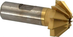 Made in USA - 1-1/4" Large x 1/2" Small Diam, 17/32" Width of Cut, 90° Included Angle, 10 Teeth, High Speed Steel Face Angle Cutter - 5/8" Shank Diam, 2-13/32" Overall Length, Weldon Flat - Exact Industrial Supply