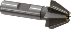 Made in USA - 1" Large x 3/8" Small Diam, 11/16" Width of Cut, 60° Included Angle, 8 Teeth, Cobalt Face Angle Cutter - 1/2" Shank Diam, 2-13/32" Overall Length, Weldon Flat - Exact Industrial Supply