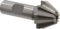 Made in USA - 1-1/4" Large x 1/2" Small Diam, 25/32" Width of Cut, 60° Included Angle, 10 Teeth, Cobalt Face Angle Cutter - 5/8" Shank Diam, 2-21/32" Overall Length, Weldon Flat - Exact Industrial Supply