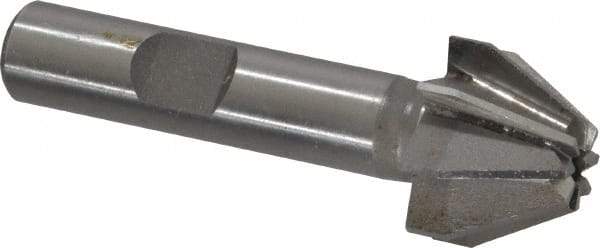 Made in USA - 3/4" Large x 5/16" Small Diam, 17/32" Width of Cut, 60° Included Angle, 8 Teeth, High Speed Steel Face Angle Cutter - 3/8" Shank Diam, 2-3/32" Overall Length, Weldon Flat - Exact Industrial Supply