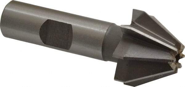 Made in USA - 1" Large x 3/8" Small Diam, 11/16" Width of Cut, 60° Included Angle, 8 Teeth, High Speed Steel Face Angle Cutter - 1/2" Shank Diam, 2-13/32" Overall Length, Weldon Flat - Exact Industrial Supply