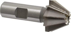 Made in USA - 1-1/4" Large x 1/2" Small Diam, 25/32" Width of Cut, 60° Included Angle, 10 Teeth, High Speed Steel Face Angle Cutter - 5/8" Shank Diam, 2-21/32" Overall Length, Weldon Flat - Exact Industrial Supply