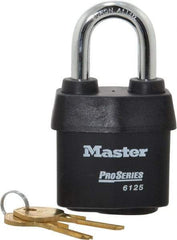 Master Lock - 1-3/8" Shackle Clearance, Keyed Alike Padlock - 7/8" Shackle Width, 3/8" Shackle Diam, Laminated Steel - Exact Industrial Supply