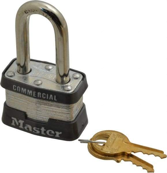 Master Lock - 1-1/2" Shackle Clearance, Keyed Alike Padlock - 3/32" Shackle Width, 9/32" Shackle Diam, Steel - Exact Industrial Supply