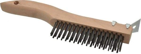 Made in USA - 4 Rows x 16 Columns Wire Scratch Brush - 10" OAL, 1-3/16" Trim Length, Wood Shoe Handle - Exact Industrial Supply