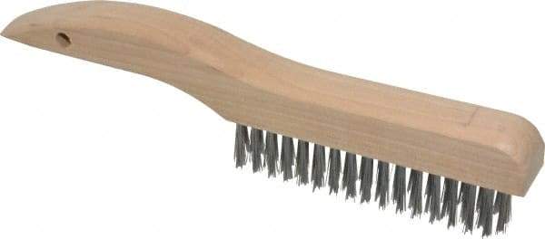 Made in USA - 4 Rows x 16 Columns Wire Scratch Brush - 10" OAL, 1-3/16" Trim Length, Wood Shoe Handle - Exact Industrial Supply