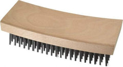Made in USA - 9 Rows x 21 Columns Wire Scratch Brush - 7-1/4" OAL, 1-3/16" Trim Length, Wood Curved Handle - Exact Industrial Supply
