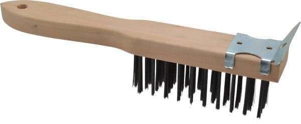 Made in USA - 4 Rows x 11 Columns Wire Scratch Brush - 5" Brush Length, 11" OAL, 1-3/4" Trim Length, Wood Toothbrush Handle - Exact Industrial Supply
