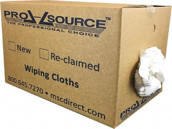 PRO-SOURCE - Reclaimed Cotton T-Shirt Rag - Low Lint, White, 3 to 4 Pieces per Lb, Comes in Box - Exact Industrial Supply