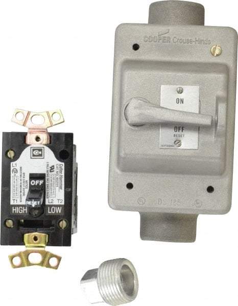 Eaton Cutler-Hammer - 1 Pole, 0.4 to 16 Amp, NEMA, Enclosed Toggle Manual Motor Starter - 60.5mm Wide x 50mm Deep x 105.7mm High, 1 hp at 120/240 V, 1 hp at 277 V, 1/4 hp at 120/240 V & 1/4 hp at 32 V, CSA Certified, NEMA 1, UL Listed - Exact Industrial Supply