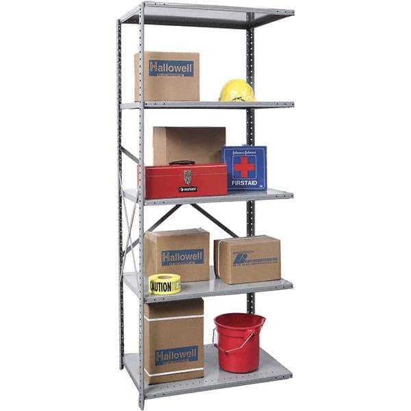 Hallowell - 5 Shelf Add-On Box Edge Open Steel Shelving - 800 Lb Capacity, 36" Wide x 87" High x 24" Deep, Gray - Exact Industrial Supply