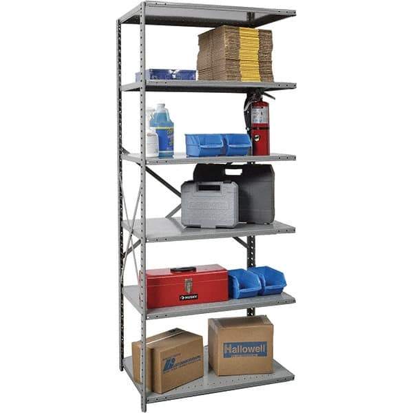 Hallowell - 6 Shelf Add-On Box Edge Open Steel Shelving - 800 Lb Capacity, 36" Wide x 87" High x 24" Deep, Gray - Exact Industrial Supply