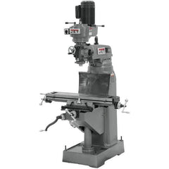 Jet - 7-7/8" Table Width x 35-3/4" Table Length, Step Pulley Control, 3 Phase Knee Milling Machine - R8 Spindle Taper, 1-1/2 hp - Exact Industrial Supply