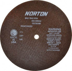 Norton - 8" 60 Grit Aluminum Oxide Cutoff Wheel - 0.035" Thick, 1/2" Arbor, 7,640 Max RPM, Use with Stationary Grinders - Exact Industrial Supply
