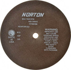 Norton - 8" 60 Grit Aluminum Oxide Cutoff Wheel - 0.035" Thick, 5/8" Arbor, 7,640 Max RPM, Use with Circular Saws - Exact Industrial Supply