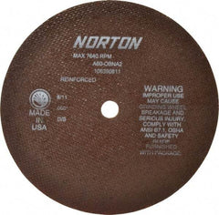 Norton - 8" 60 Grit Aluminum Oxide Cutoff Wheel - 0.06" Thick, 5/8" Arbor, 7,640 Max RPM, Use with Circular Saws - Exact Industrial Supply